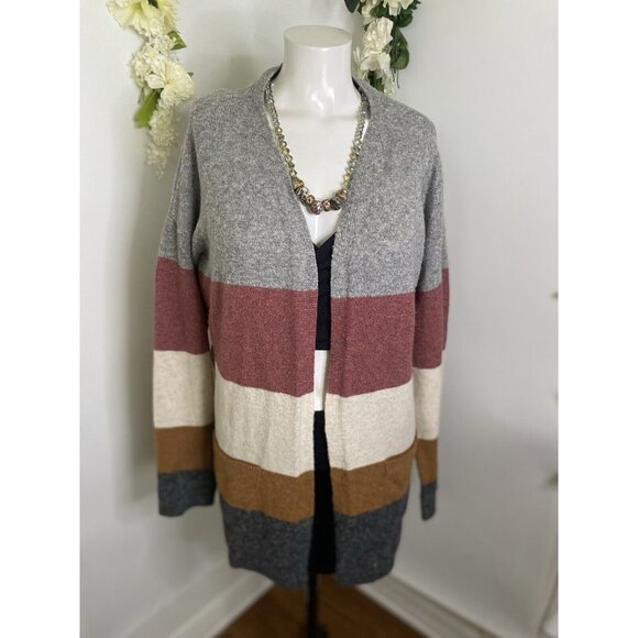 Pinque Womens Cardigan Sweater Long Sleeve Open Front Striped Pockets Size Small - Picture 8 of 16